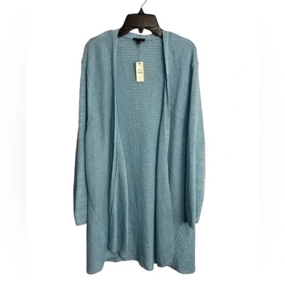 Talbots Open Cardigan Linen Blue Long Line Open Cardigan NWT XL - Picture 3 of 7